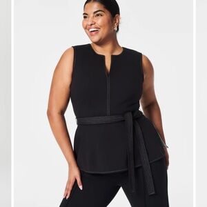 Spanx Air Essentials sleeveless belted tie waist top. Black medium